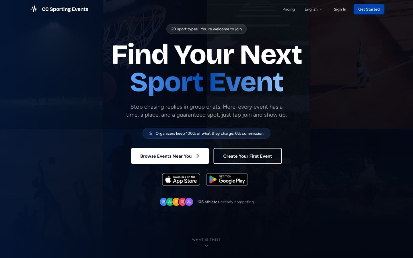 CC Sporting Events — event management platform interface