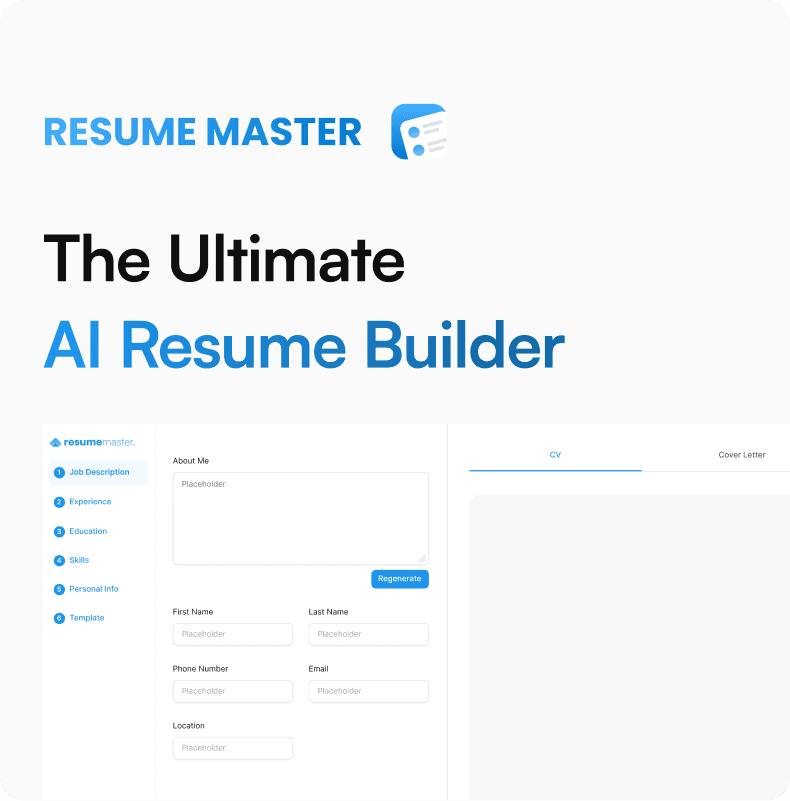 Resumemaster — the AI résumé builder's editor with job description, experience and template steps